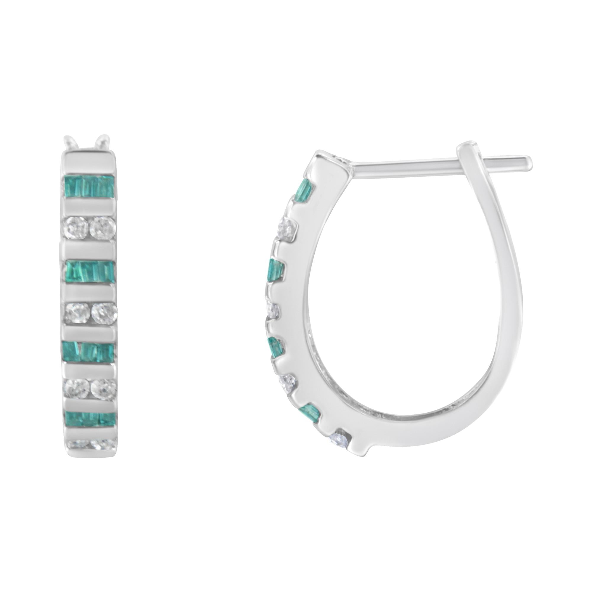 10k White Gold Round And Blue Baguette Diamond Hoop Earrings (0.50 Cttw, I-j Color, I2-i3 Clarity)