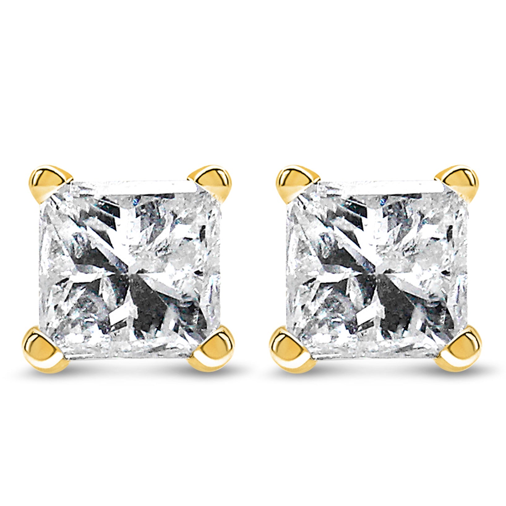 Igi Certified 1/4 Cttw Princess-cut Square Diamond 4-prong Solitaire Stud Earrings In 14k Yellow Gold (n-o Color, I1-i2 Clarity)