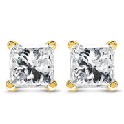 Ags Certified 14k Yellow Gold 1/4 Cttw 4-prong Set Princess-cut Solitaire Diamond Push Back Stud Earrings (h-i Color, Si1-si2 Clarity)
