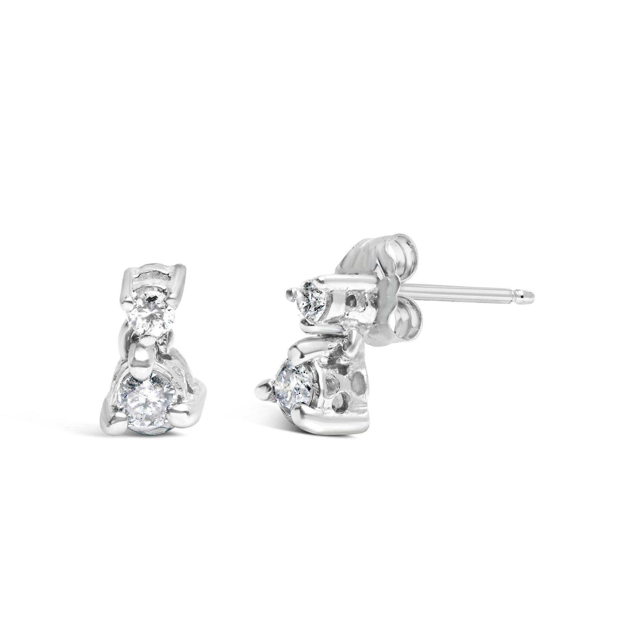 14k White Gold 1/4 Cttw Double Diamond Drop And Dangle Stud Earrings (h-i Color, Si1-si2 Clarity)