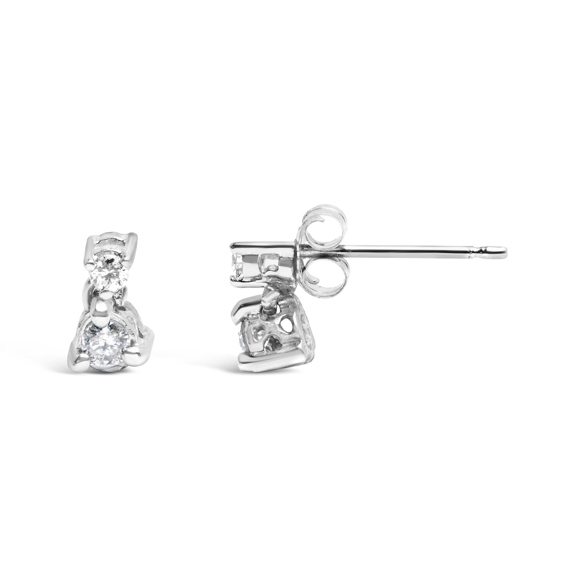 14k White Gold 1/4 Cttw Double Diamond Drop And Dangle Stud Earrings (h-i Color, Si1-si2 Clarity)