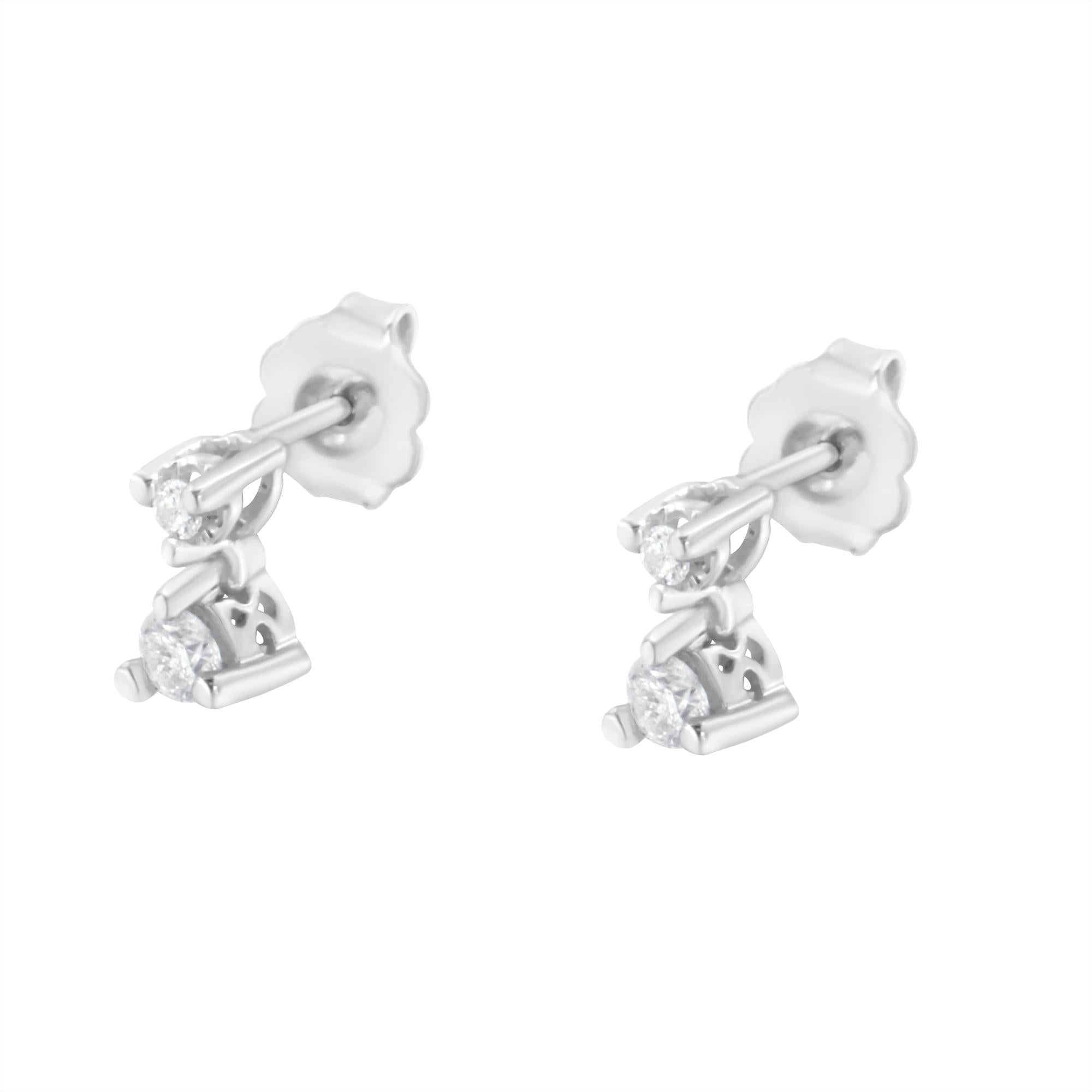 14k White Gold 1/4 Cttw Double Diamond Drop And Dangle Stud Earrings (h-i Color, Si1-si2 Clarity)