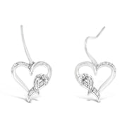Sterling Silver Round Cut Diamond Heart Dangle Earrings (0.09 Cttw, H-i Color, I1-i2 Clarity)