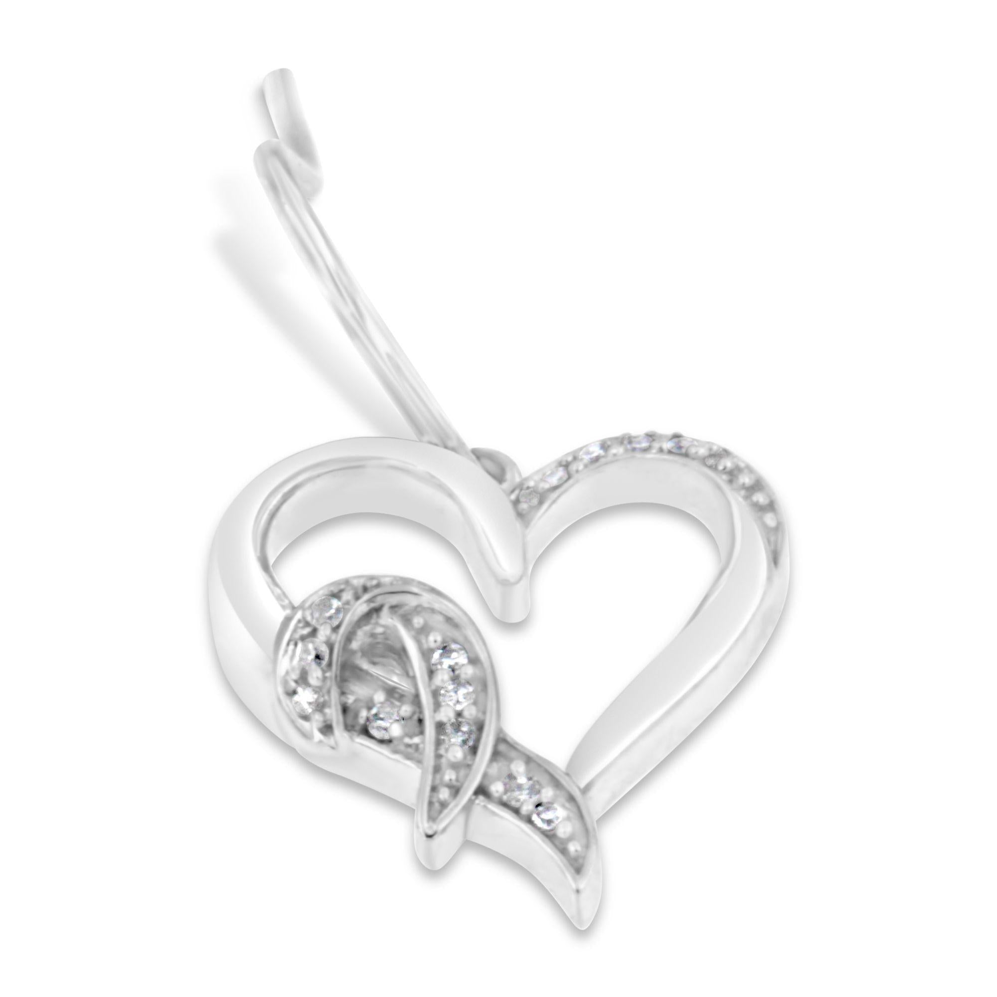 Sterling Silver Round Cut Diamond Heart Dangle Earrings (0.09 Cttw, H-i Color, I1-i2 Clarity)
