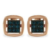Rose Plated Sterling Silver Rose Cut Treated Diamond Stud Earring (0.25 Cttw, Blue Color, I2-i3 Clarity)