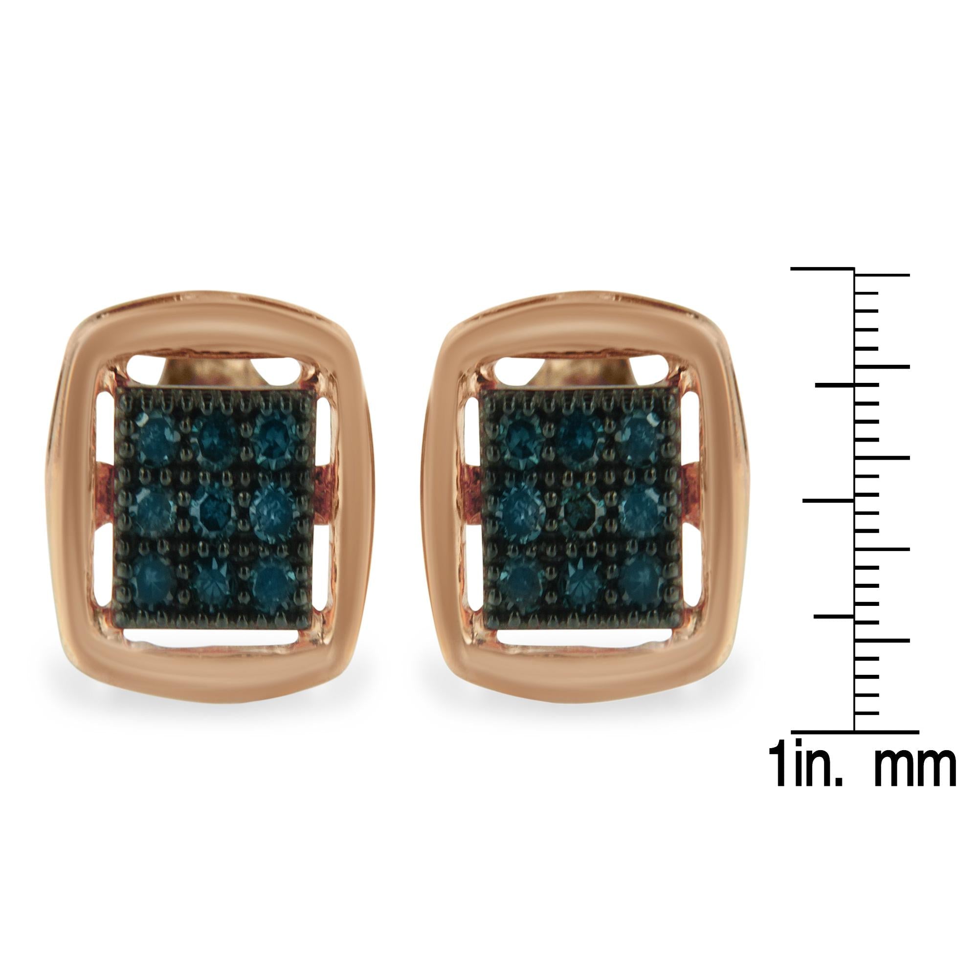 Rose Plated Sterling Silver Rose Cut Treated Diamond Stud Earring (0.25 Cttw, Blue Color, I2-i3 Clarity)