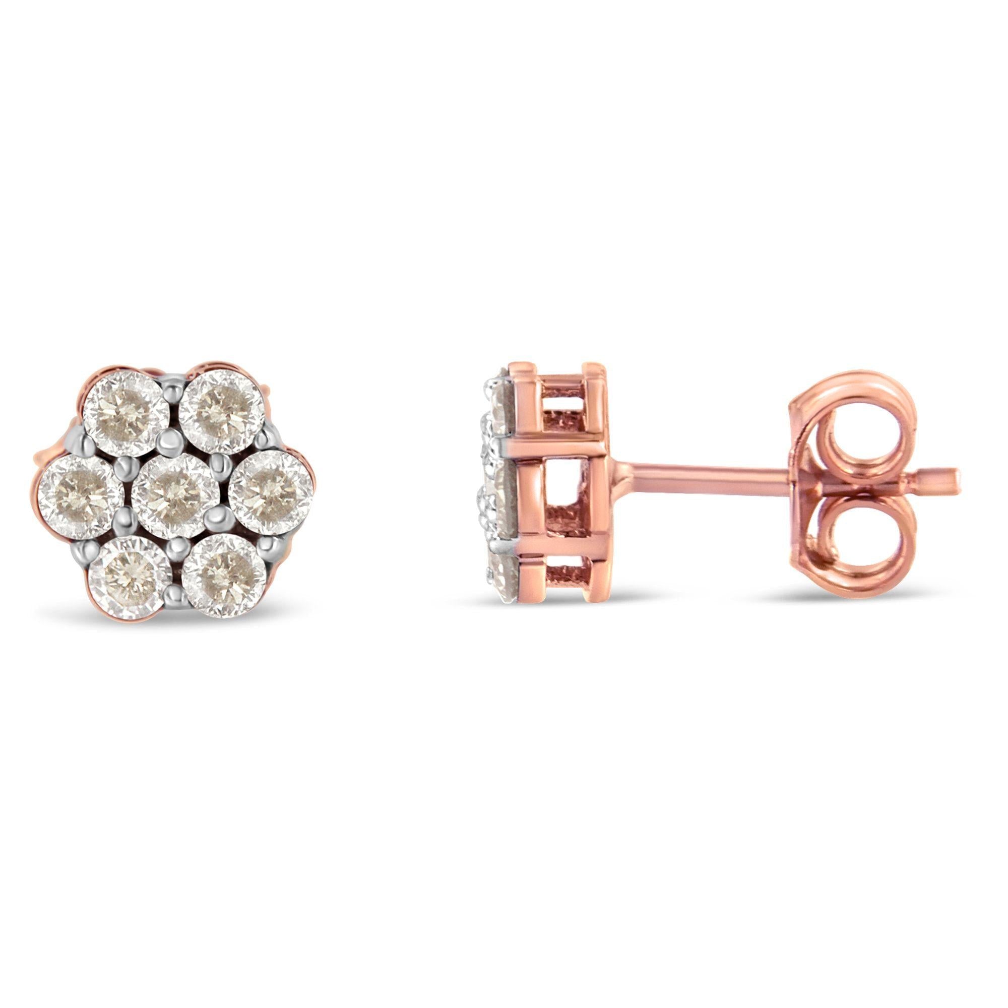10k Rose Gold Diamond Floral Stud Earrings (0.5 Cttw, J-k Color, I1-i2 Clarity)