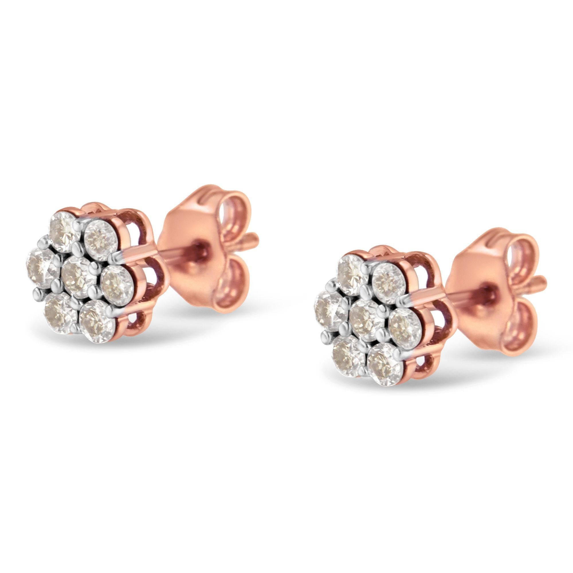 10k Rose Gold Diamond Floral Stud Earrings (0.5 Cttw, J-k Color, I1-i2 Clarity)