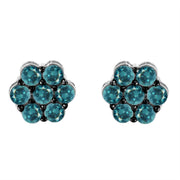 Sterling Silver Treated Blue Diamond Floral Stud Earrings (1 Cttw, Blue Color, I2-i3 Clarity)