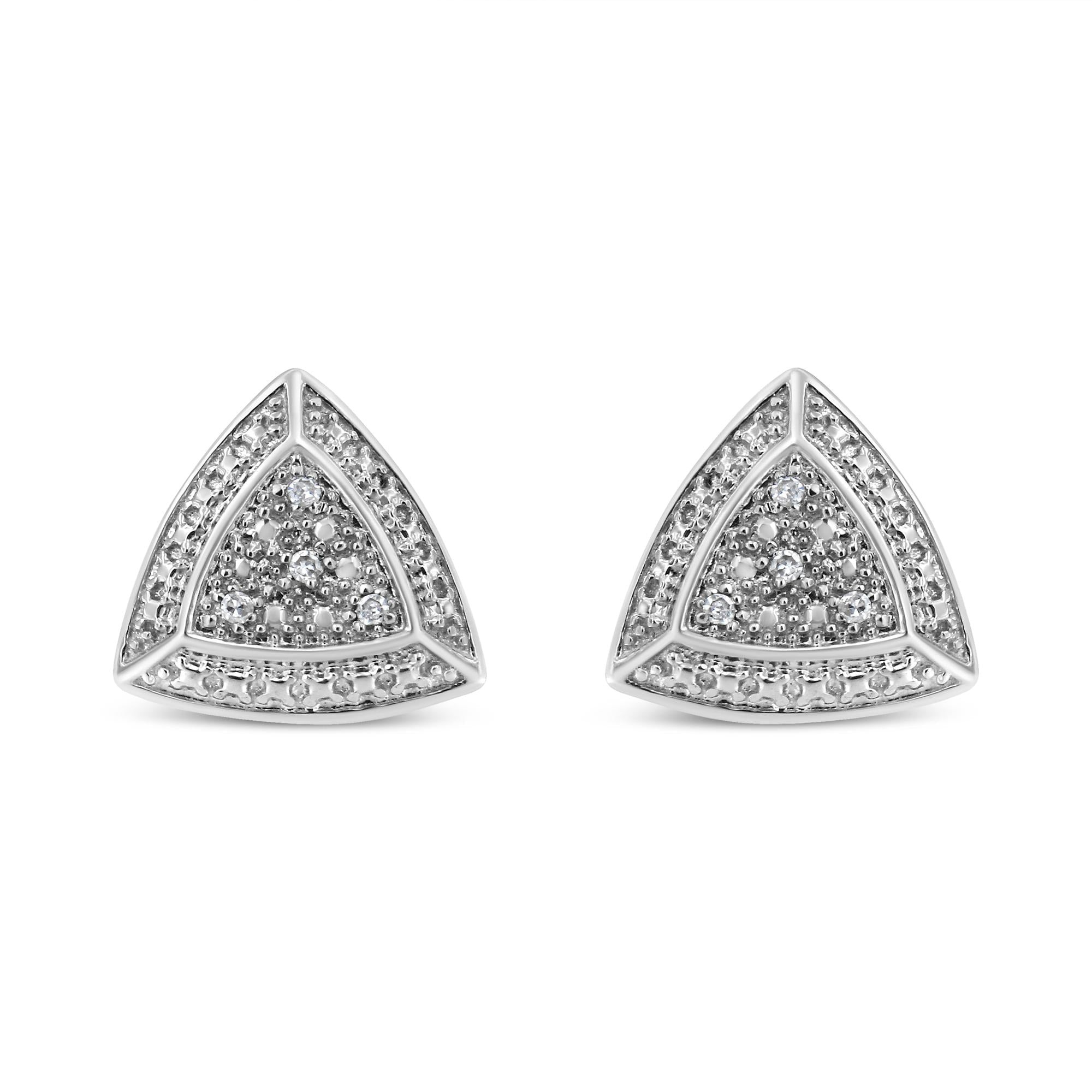 .925 Sterling Silver Diamond-accented Trillion Shaped 4-stone Halo-style Stud Earrings (h-i Color, I2-i3 Clarity)
