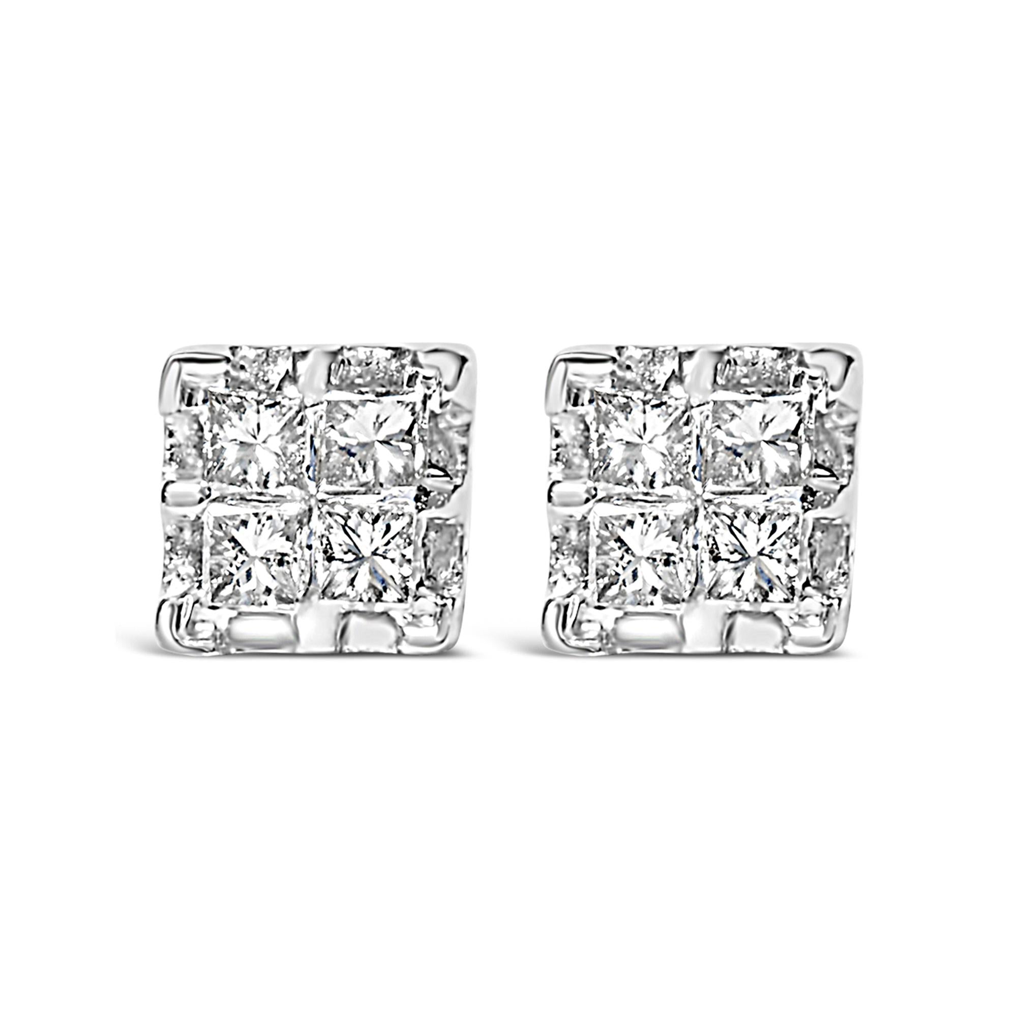 10k Yellow Gold Princess Diamond Quad Stud Earrings (1/4 Cttw, J-k Color, I2-i3 Clarity)