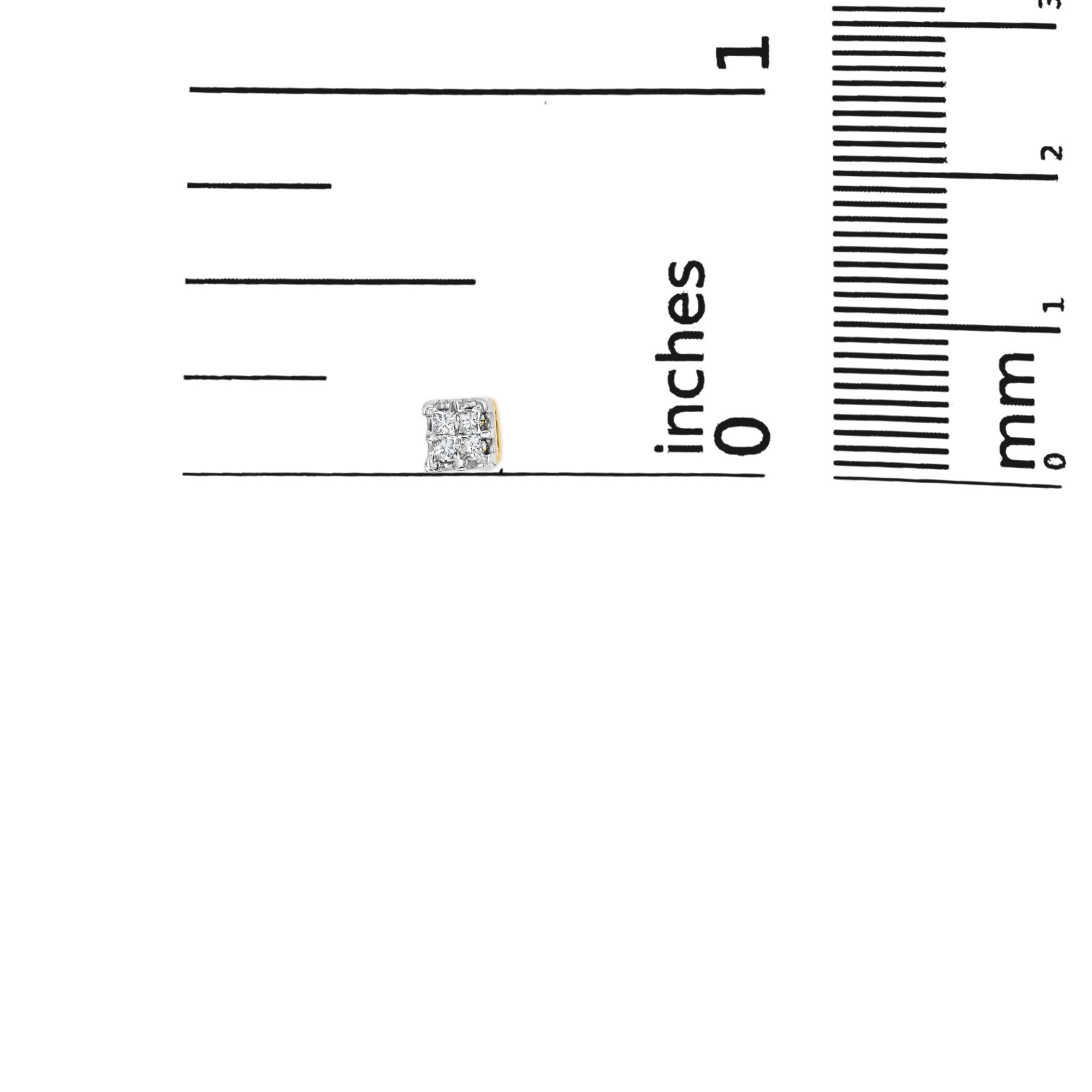 10k Yellow Gold Princess Diamond Quad Stud Earrings (1/4 Cttw, J-k Color, I2-i3 Clarity)