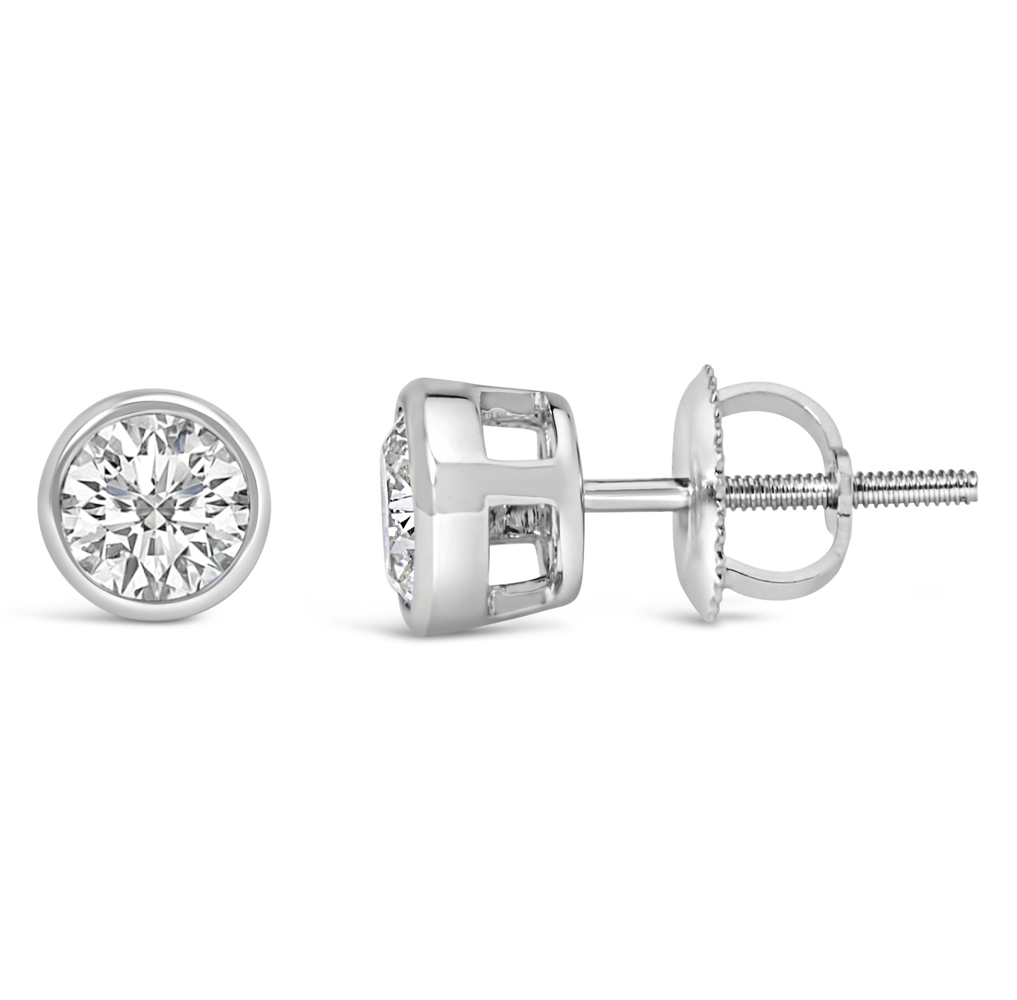 14k Gold Lab Grown Diamond Screw-back Classic Bezel Solitaire Stud Earrings (g-h Color, Vs2-si1 Clarity)