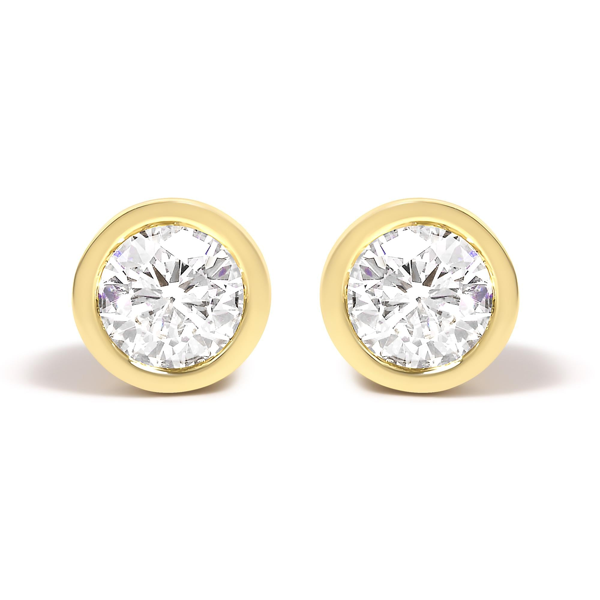 14k Gold Lab Grown Diamond Screw-back Classic Bezel Solitaire Stud Earrings (g-h Color, Vs2-si1 Clarity)