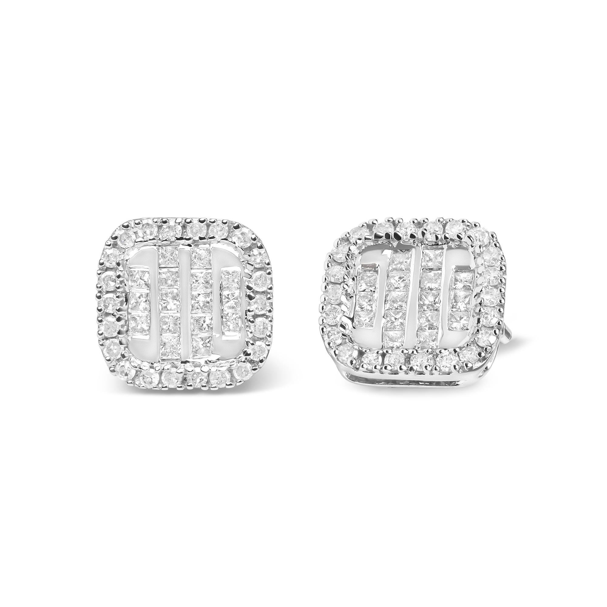 10k White Gold Invisible Set 1/2 Cttw Diamond Composite And Halo Stud Earrings (h-i Color, I1-i2 Clarity)