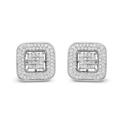 10k White Gold 1.0 Cttw Round And Princess Cut Diamond Composite Open Halo Stud Earrings (h-i Color, Si1-si2 Clarity)