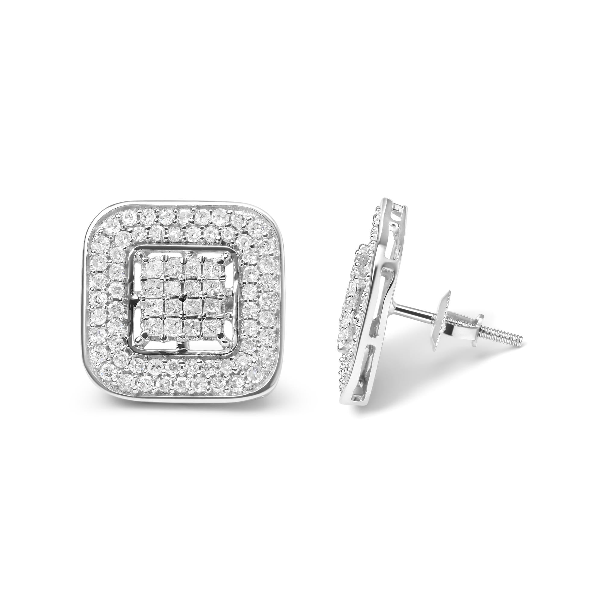 10k White Gold 1.0 Cttw Round And Princess Cut Diamond Composite Open Halo Stud Earrings (h-i Color, Si1-si2 Clarity)