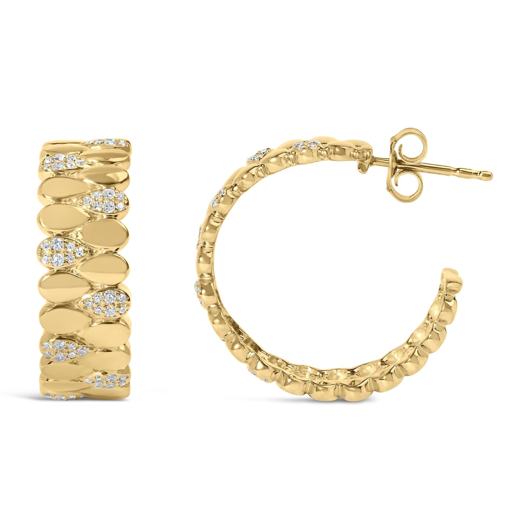 14k Yellow Gold Plated .925 Sterling Silver 3/8 Cttw Diamond Pave Pear Link J Hoop Earrings (h-i Color, I1-i2 Clarity)