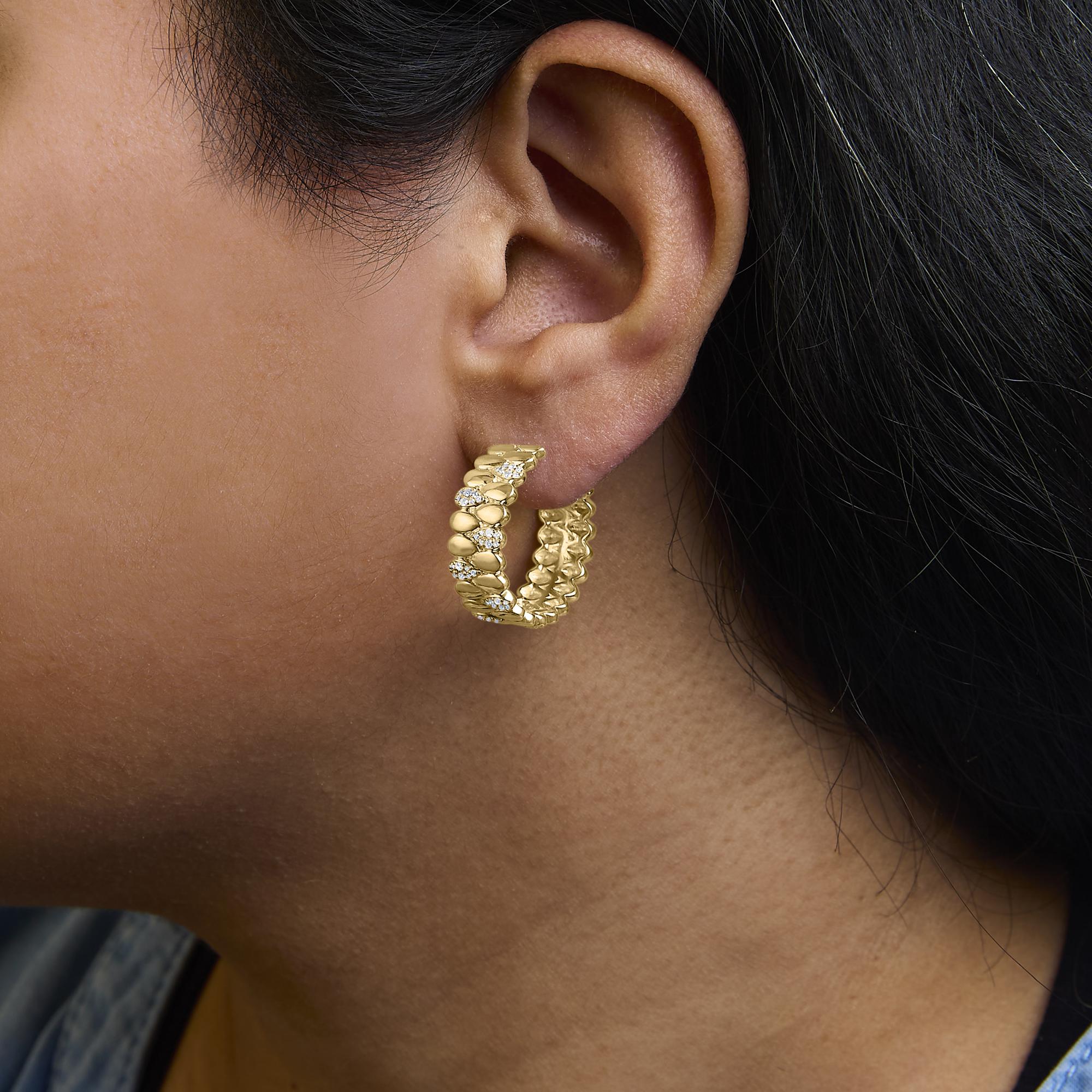 14k Yellow Gold Plated .925 Sterling Silver 3/8 Cttw Diamond Pave Pear Link J Hoop Earrings (h-i Color, I1-i2 Clarity)