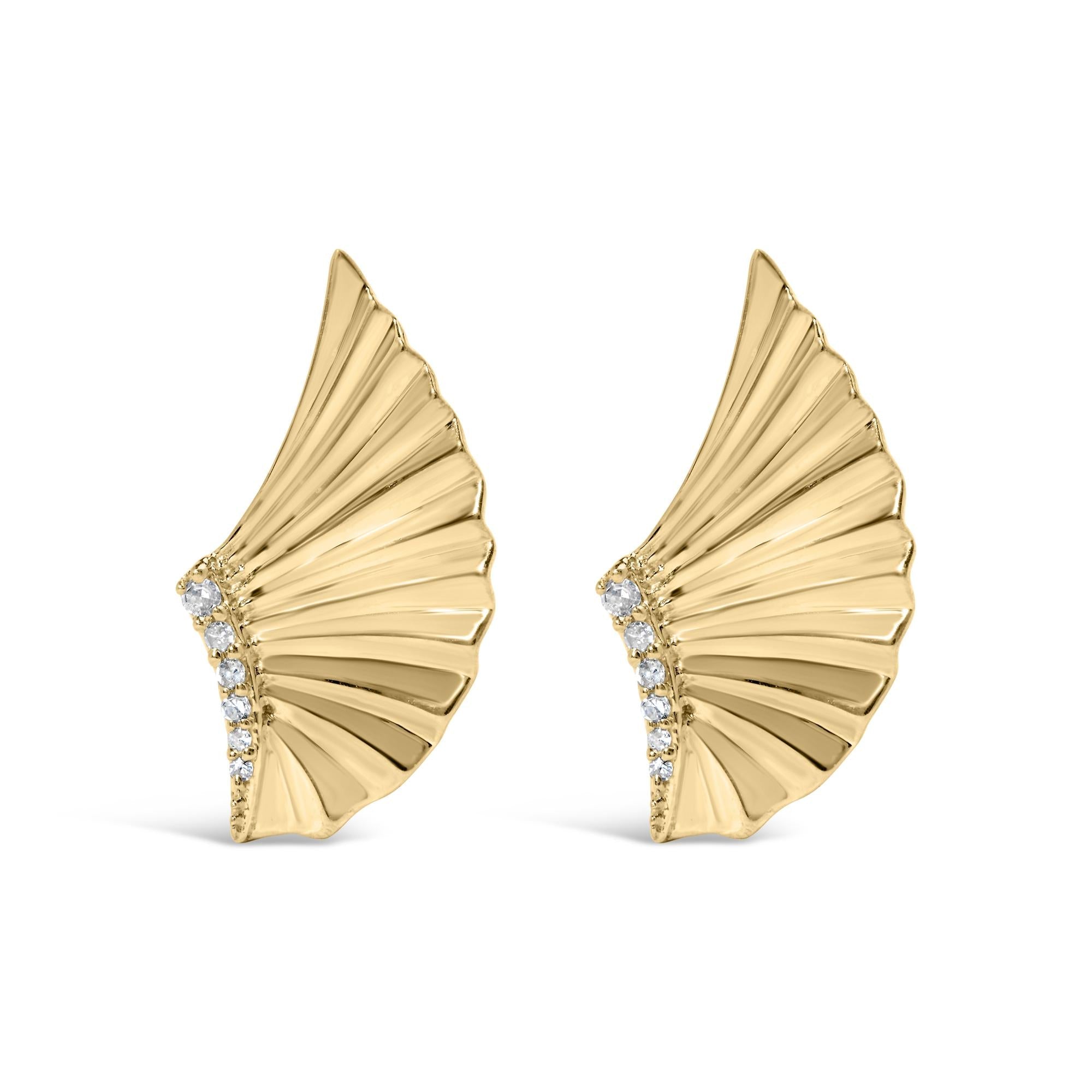14k Yellow Gold Plated .925 Sterling Silver Diamond Accent Fan Wing Stud Earrings (h-i Color, I1-i2 Clarity)