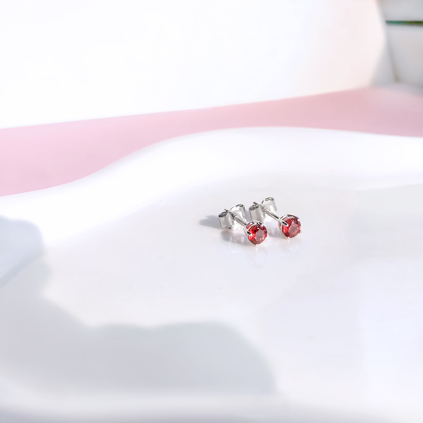 .925 Sterling Silver 3.5 MM Created Birthstone Solitaire Stud Earrings - Choice of Gemstone