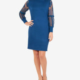 NY Collection Women's Lace Sleeve Bodycon Dress Blue Size X-Large