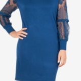 NY Collection Women's Lace Sleeve Bodycon Dress Blue Size X-Large