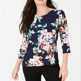 JM Collection Women's Printed Jacquard Top Blue Size X-Large