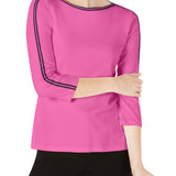 Charter Club Women's Contrast Stripe Cotton Pullover Top Pink Size Large