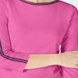 Charter Club Women's Contrast Stripe Cotton Pullover Top Pink Size Large