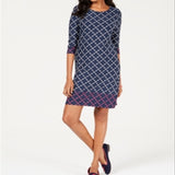 Charter Club Women's Mixed-Print Shift Dress Blue Size Petite X-Large