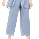 R & M Richards Women's 3 Pc Beaded Jacket Top & Wide Leg Pants Set Gray Size 12