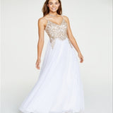 Say Yes To The Prom Women's Embellished Sheer Spaghetti Strap Sweetheart Neckline Full Length Formal Dress White Size 13