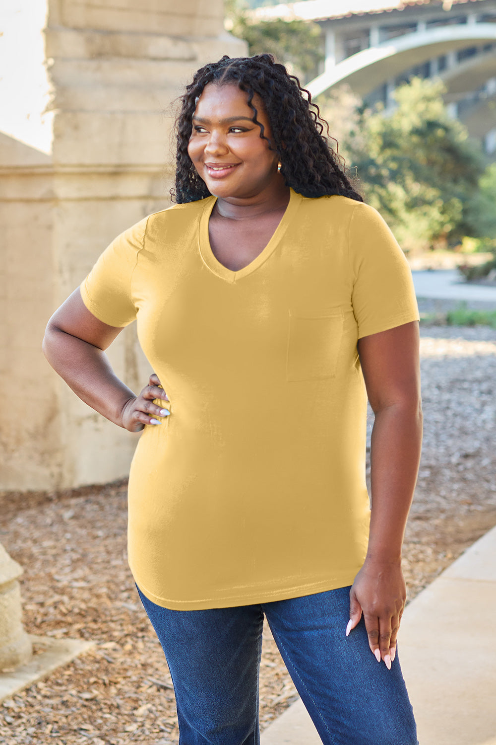 Basic Bae Bamboo Full Size  V-neck Short Sleeve T-shirt | Includes Plus Size