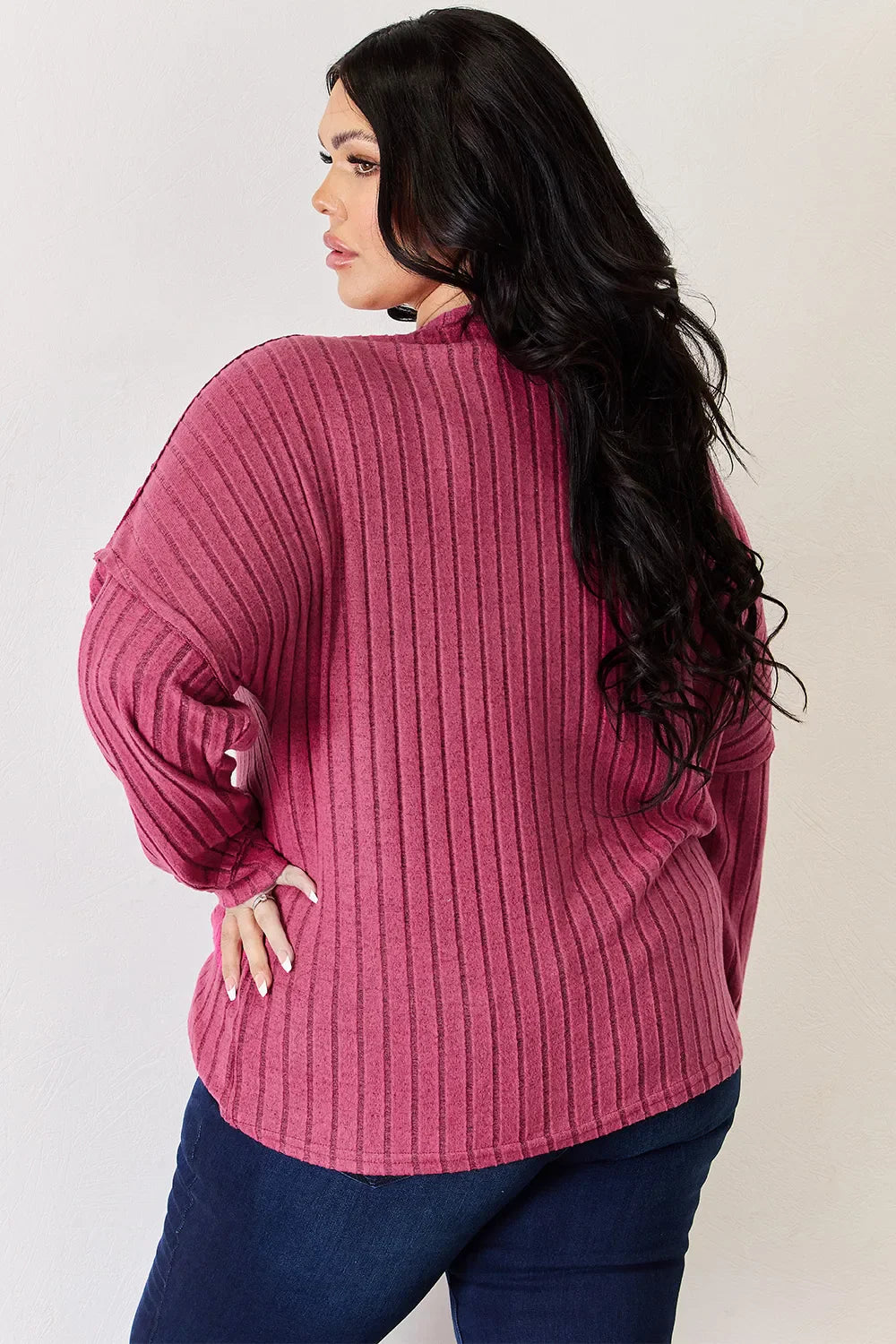 Basic Bae Full Size Ribbed Half Button Long Sleeve High-low Knit Top | Includes Plus Size