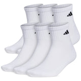 adidas Men's Cushioned Quarter Extended 6 Pack Socks White Size 12-16