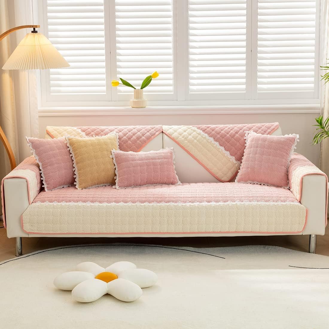 Non-slip Sectional Couch Cover With Lace, Furniture Protector For Dogs, Pets, And Kids I