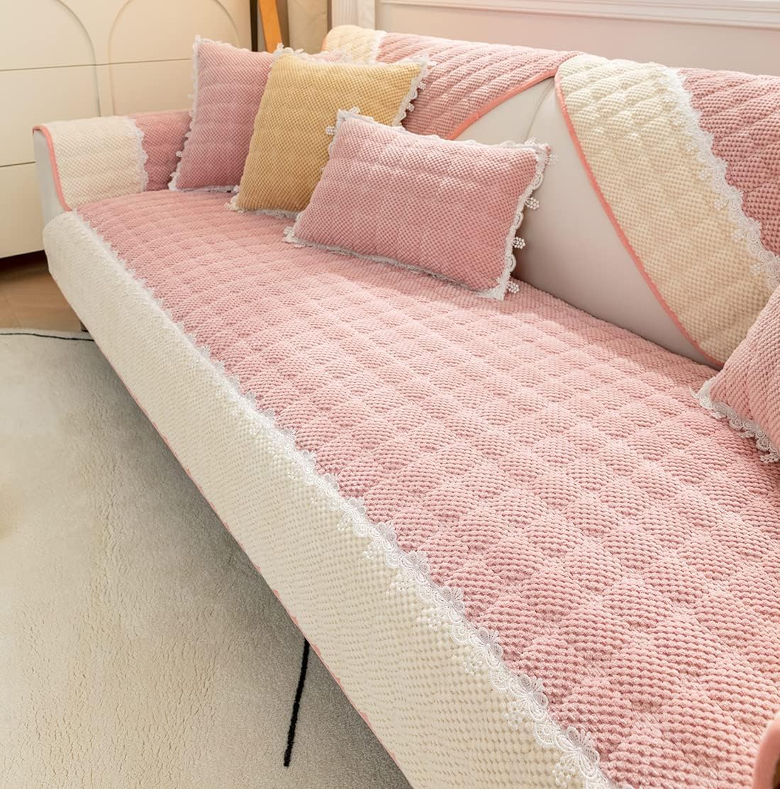 Non-slip Sectional Couch Cover With Lace, Furniture Protector For Dogs, Pets, And Kids I
