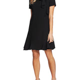 Cece Women's Rich Black Bow Neck Short Sleeve Dress Size 8