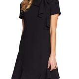 Cece Women's Rich Black Bow Neck Short Sleeve Dress Size 8