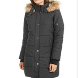 Maralyn & Me Junior's Faux Trim Hooded Puffer Coat Dark Grey Size XX-Large