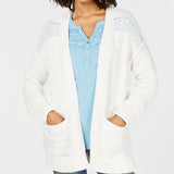 Style & Co Women's Open Front Pointelle Knit Cardigan White Size X-Large