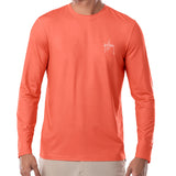 Guy Harvey Men's Moisture Wicking Upf 50 Logo Graphic Long Sleeve T-Shirt Orange Size Large