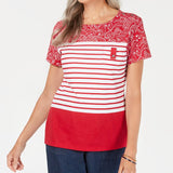 Karen Scott Bandana Striped Scoop-Neck Top Red Size XS