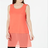 Alfani Women's Coral Layered-look Sleeveless Scoop Neck Party Tunic Top Pink Size Petite Medium