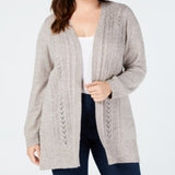 Karen Scott Women's Pointelle Open Front Cardigan Brown Size 2X