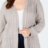 Karen Scott Women's Pointelle Open Front Cardigan Brown Size 2X
