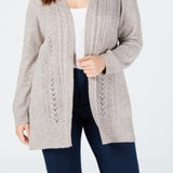 Karen Scott Women's Pointelle Open Front Cardigan Brown Size 2X