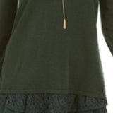 Style & Co Women's Lace Trimmed Long Sleeve Top Green Size Petite Small