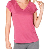 Ideology Women's Wine Striped V-Neck T-Shirt Size Extra Small